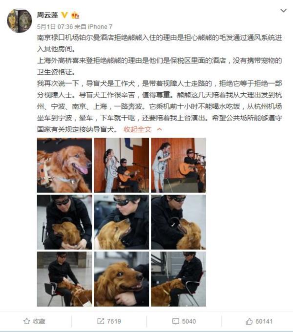 盲人歌手入住上海酒店导盲犬被拒:被当宠物犬,法律缺规定
