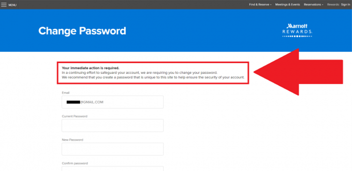 万豪的网站在登录后被强制更改密码?